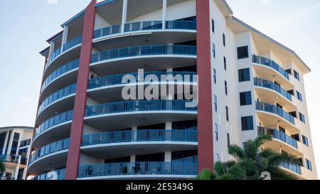 Mackay, Queensland, Australia - January 2021: Multi storey high rise luxury accommodation apartments at the marina Stock Photo