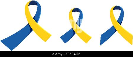 Yellow - Blue Ribbon World Down Syndrome Day sign or objects illustration Stock Vector