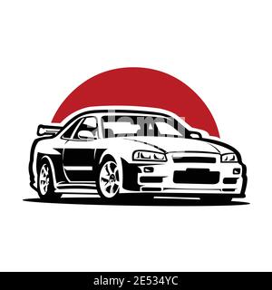 Super cool japanese sport car vector in red moon background isolated Stock Vector