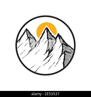 Mountain view in a circle badge emblem illustration vector Stock Vector