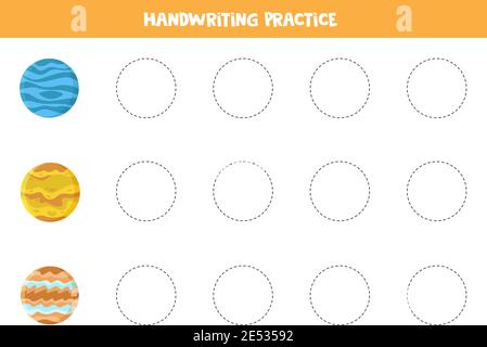 Tracing Lines With Colorful Solar System Planets. Handwriting Practice ...