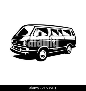 Monochrome van bus isolated vector side view Stock Vector