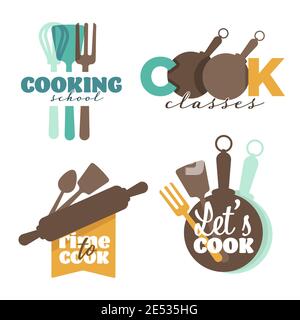 Kitchenware and cutlery cooking school or classes isolated icons vector Stock Vector