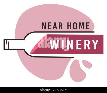 Tasting wine and enjoying flavor of alcoholic beverages. Alcohol in bottle, splashes of liquid and text. Vector in flat style Stock Vector