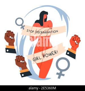 Stop discrimination girl power, feminism movement Stock Vector