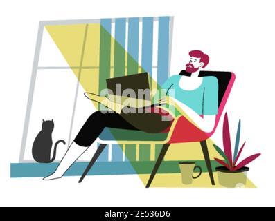 Freelancer character working on laptop with cat Stock Vector