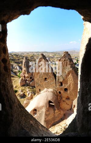 beautiful mountains, rocks and caves in Cappadocia, Turkey Stock Photo