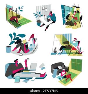 Freelance people working from home using laptop Stock Vector