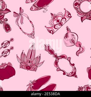 Seamless princess fashion accessories pattern vector illustration Stock Vector