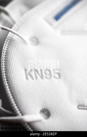KN95 face mask. FFP2 mask as covid-19 protection. Detail of coronavirus mask. Stock Photo