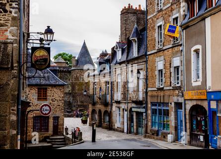 Vitre, Brittany, France - 28 May 2018: Old house on medieval street  in Vitre, Brittany, France. Stock Photo