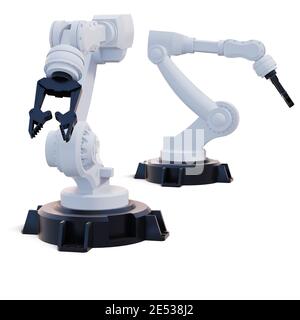 3d rendering white robotic arm with blank space on white background Stock Photo
