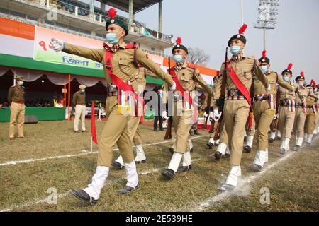 Nagaon, Assam, India - 26 Jan 2021: NCC cadres  in the march past during the celebration of Republic Day at Nurul Amin Stadium in Nagaon, Assam, India.  Credit: DIGANTA TALUKDAR/Alamy Live News Stock Photo