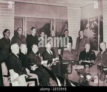 American and British military leaders at the Casablanca conference, Casablanca, Morocco. January 1943 Portrait includes Winston Churchill (seated thir Stock Photo