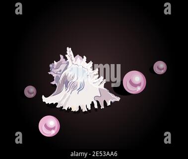 Vector illustration of pink pearl and shell on dark background Stock Vector