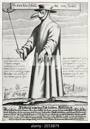Copper engraving of Doctor Schnabel, a plague doctor in seventeenth-century Rome, circa 1656 A plague doctor was a physician who treated victims of th Stock Photo