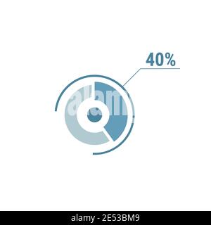Circle diagram forty percent pie chart 40. Circle percentage vector diagram. Flat vector illustration for web UI design, blue on white background. Stock Vector