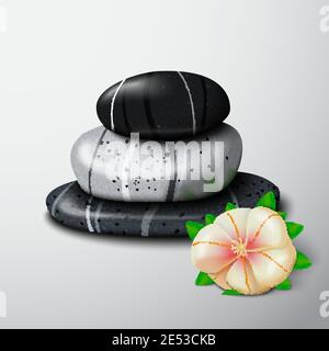 Spa stones with tropical flower still life isolated vector illustration Stock Vector