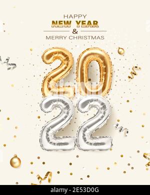 New year 2022 greeting card, vector illustration with counter on black