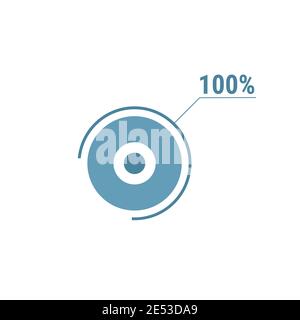 100 hundred percent vector circle chart, percentage diagram graph for web ui design, flat vector illustration. Stock Vector