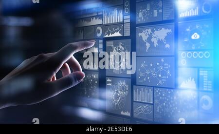 Applications icons on virtual screen, technology, development background concept Stock Photo