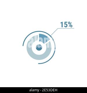 15 fifteen percent vector circle chart, percentage diagram graph for web ui design, flat vector illustration. Stock Vector