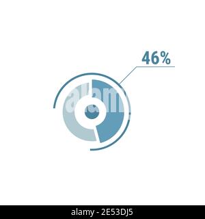 Circle diagram forty six percent pie chart 46. Circle percentage vector diagram. Flat vector illustration for web UI design, blue on white background. Stock Vector