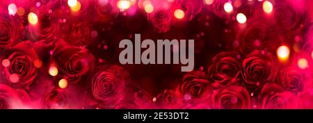 Abstract Defocused Valentines Card With Red Roses In Heart Shape Stock Photo