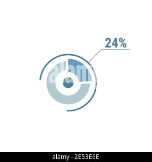 Twenty four percent chart, 24 percentage diagram. Vector circle chart design for web ui design. Flat vector illustration blue on white background. Stock Vector