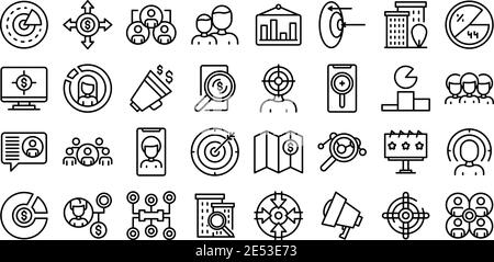 Target audience icons set. Outline set of target audience vector icons for web design isolated on white background Stock Vector
