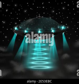 Flying ufo in the night vector illustration Stock Vector