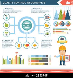 Quality control product water construction infographic set with charts and diagram template vector illustration Stock Vector