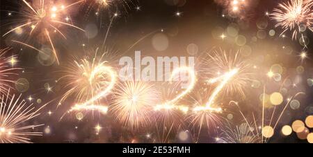 Happy New Years 2021 - Fireworks In The Sky Stock Photo
