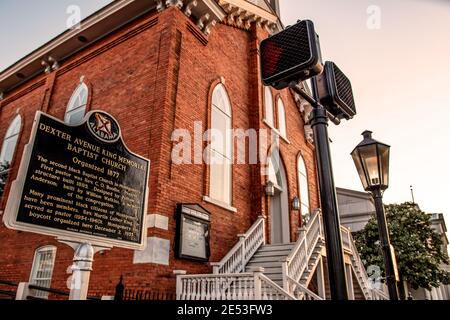 Montomery, Alabama/USA-April 20, 2018: Historic Dexter Avenue Baptist Church in downtown Montgomery with historic marker. Stock Photo
