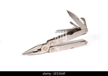 multipurpose pliers with knife, hacksaw, Phillips screwdriver, corkscrew etc. Stock Photo