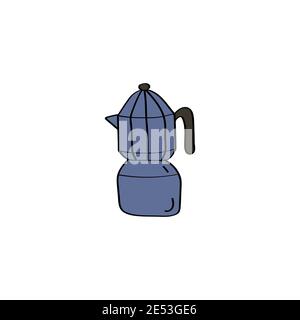 Coffee maker icon with italian pot. Moka pot. Geyser coffee maker. Doodle vector illustration Stock Vector