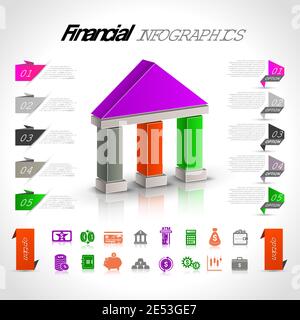 Money bank financial business infographic with paper bookmark option vector illustration Stock Vector