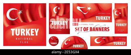 Vector set of banners with the national flag of the Turkey Stock Vector