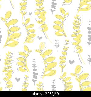 golden floral seamless pattern with twigs and hearts, repeating pattern for printing on paper and fabric, valentine's day decor Stock Vector