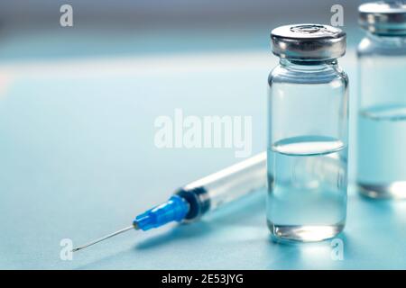 Vaccine and syringe injection. It use for prevention, immunization and treatment from infection. Medicine infectious concept. Close up Stock Photo