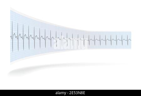 Folded ECG record paper with shadow on the white background, vector. Stock Vector