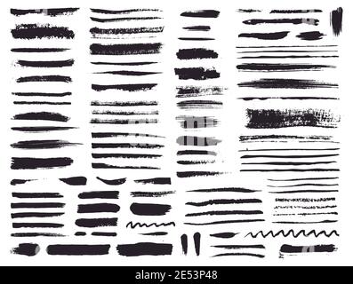 Paint brush strokes and grunge stains isolated on white background. Vector design elements for paintbrush texture, background, banner or text box. Stock Vector