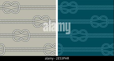 Two different versions of seamless pattern vectors with knots made with nautical ropes. Stock Vector