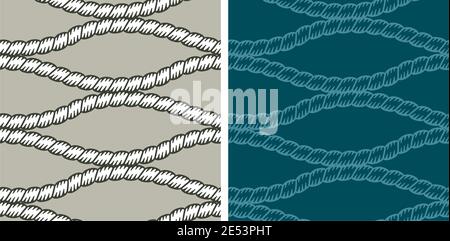 Two different versions of seamless pattern made with nautical strings. Stock Vector
