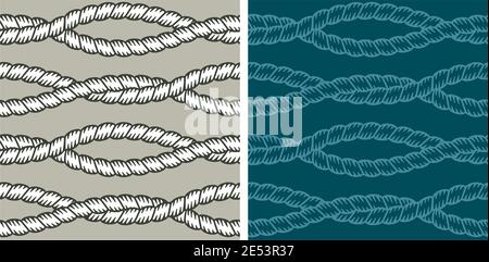 Two different versions of seamless pattern made with nautical strings. Stock Vector