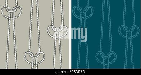 Two different versions of seamless pattern vectors with knots made with nautical ropes. Stock Vector