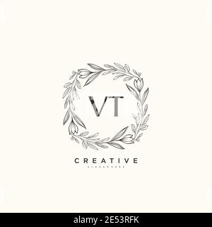VT Beauty vector initial logo art, handwriting logo of initial signature, wedding, fashion, jewerly, boutique, floral and botanical with creative temp Stock Vector