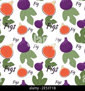 Seamless background with figs. Bright background with fruits and leaves of figs, vector. Template for design. Stock Vector
