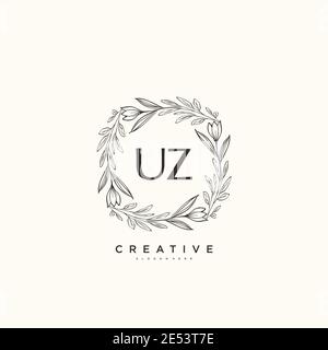 UZ Beauty vector initial logo art, handwriting logo of initial signature, wedding, fashion, jewerly, boutique, floral and botanical with creative temp Stock Vector