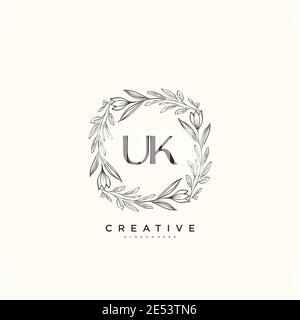 UK Beauty vector initial logo art, handwriting logo of initial signature, wedding, fashion, jewerly, boutique, floral and botanical with creative temp Stock Vector